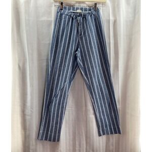 John Galt by Brandy Melville Blue White Stripe‎ Crop Pants Elastic Waist Casual